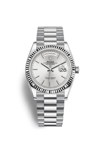 Rolex Day-Date Watch For Men - Silver Dial